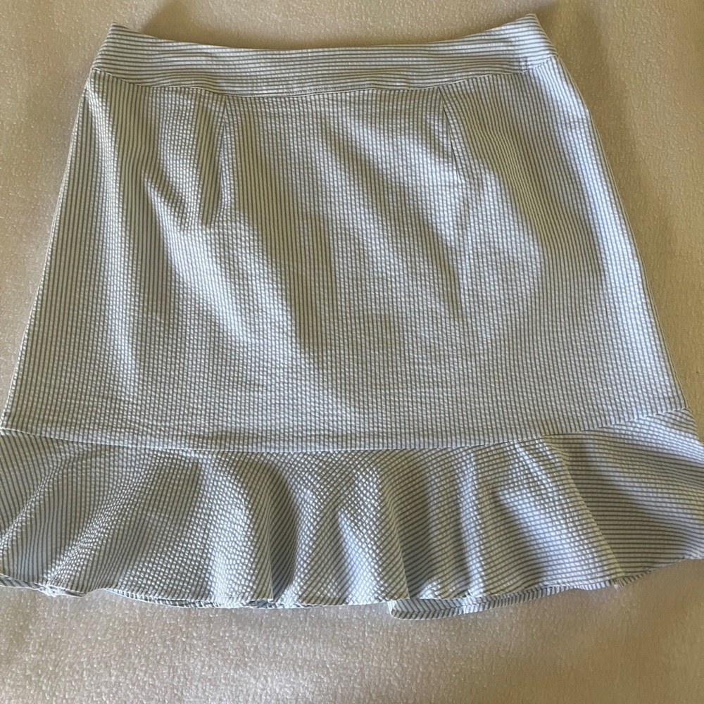 Light Blue and Whi Blue Ruffle Hem Women's Skirt